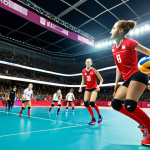 A dynamic volleyball match scene, showcasing a diverse group of young, up-and-coming players from Poland and South America. The setting is a modern volleyball arena with bright lights and enthusiastic fans. Focus on the athletes' energy and determination. The composition should highlight the global nature of rising volleyball talent, capturing the spirit of competition and the excitement of the sport. The visual style should evoke the feel of a professional sports broadcast, emphasizing action and dynamism.
