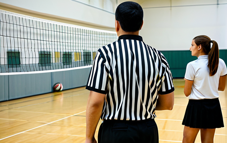 Volleyball Referee Training Session**
"A classroom setting featuring volleyball referees attending a training session, focusing on the interpretation of touch fouls. The scene includes diagrams of volleyball net touches and instructors explaining the nuances. Referees are in professional attire, fully clothed, listening attentively. The overall tone is professional and educational. Safe for work, appropriate content, modest clothing, perfect anatomy, natural proportions, high-quality image."
**