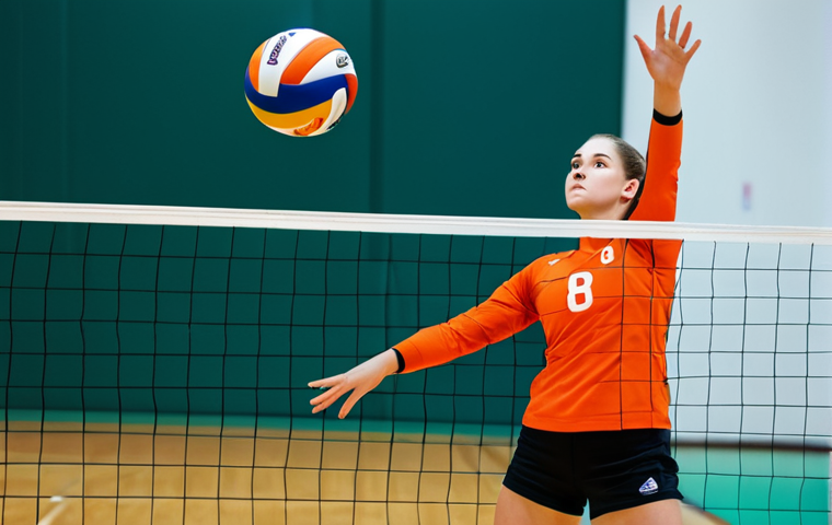 Focused on Receiving**
"A professional female volleyball player in modest athletic wear, receiving a serve on an indoor court, fully clothed, appropriate content, safe for work, perfect anatomy, correct proportions, natural pose, well-formed hands, proper finger count, dynamic action shot, sports photography, high quality, family-friendly."
**