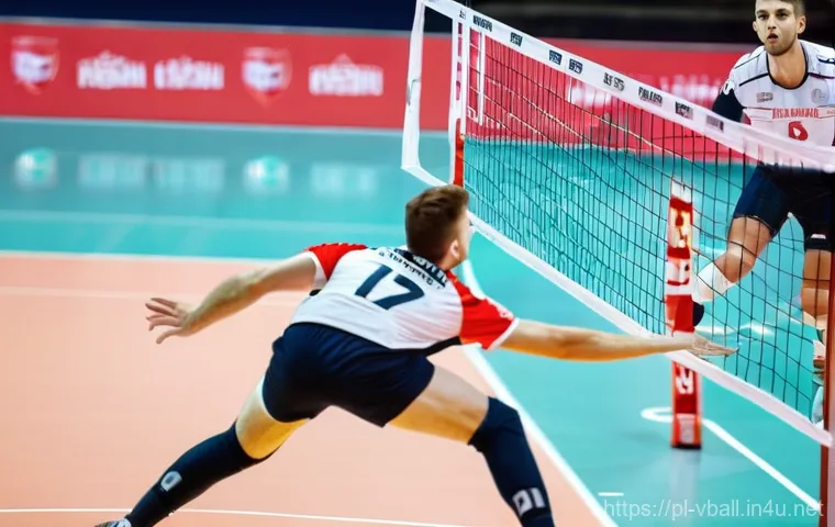 배구 경기 관람의 재미 - Image Prompt 1: Dynamic Polish National Team in Action** 배구 경기 관람의 재미 - Image Prompt 1: Dynamic Polish National Team in Action**