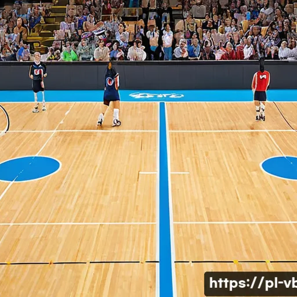 배구 규칙 퀴즈 - **Volleyball Court Strategy: Rotational Positions and Teamwork**
    A wide-angle, vibrant indoor vo...