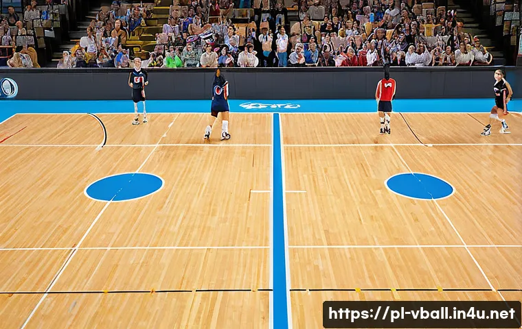 배구 규칙 퀴즈 - **Volleyball Court Strategy: Rotational Positions and Teamwork**
    A wide-angle, vibrant indoor vo...