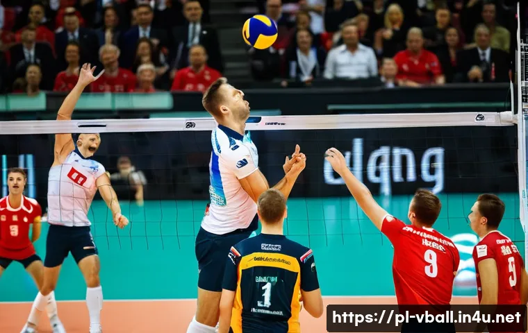 배구 리그에 관한 기본 정보 - **Prompt:** "An intensely dynamic and emotional scene from a Polish PlusLiga volleyball match. Two m...