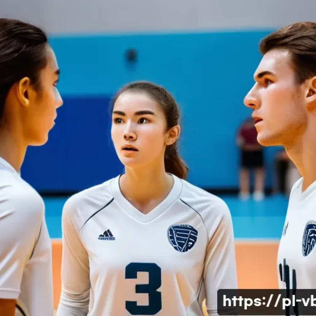 배구 팀워크 훈련 - **Prompt:** A dynamic close-up scene capturing two male and two female volleyball players (wearing m...