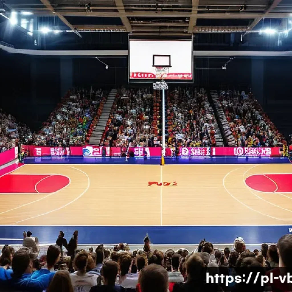 배구 경기장의 구조 - A professional indoor volleyball court in Poland, showing exact dimensions of 18 by 9 meters with cl...