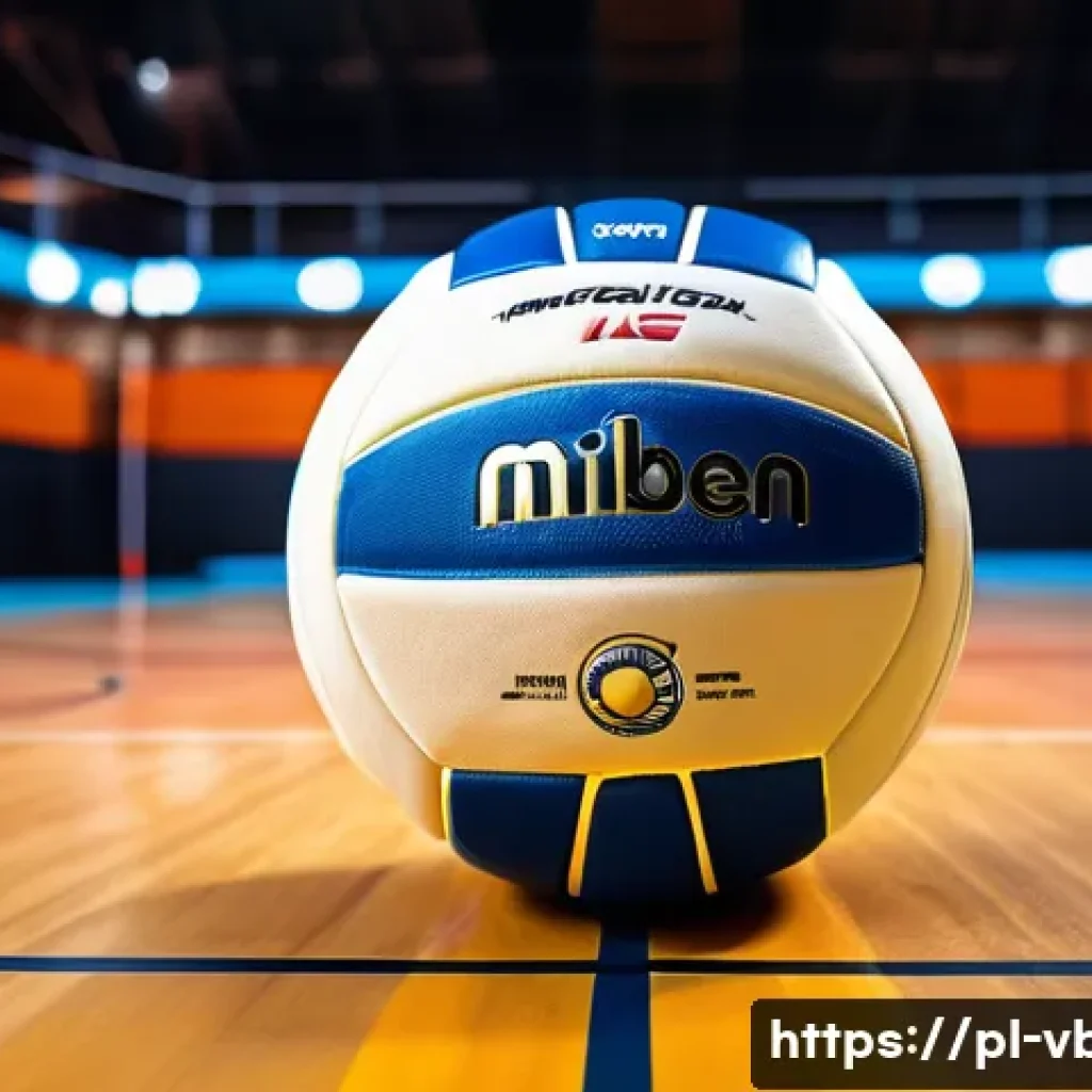배구 경기에 필요한 물품 - A high-quality synthetic leather volleyball resting on a polished indoor court, brightly lit by over...