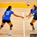 Home 22 배구 경기에서의 의사소통 - A dynamic volleyball match scene focusing on a team using nonverbal communication: players wearing s...