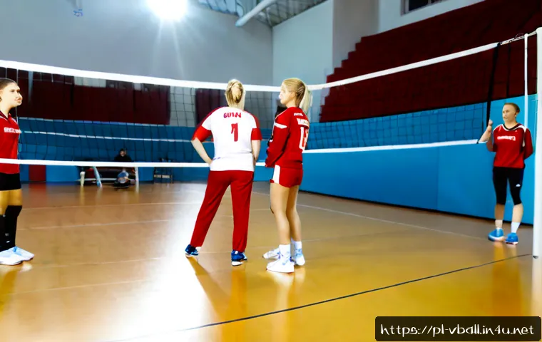 Home 17 배구 경기에서의 효과적인 작전 - Photorealistic indoor volleyball match in a modern Polish sports hall, tactical timeout scene with a...