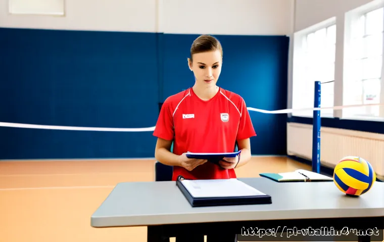 Home 15 배구 관련 커리어 정보 - Photorealistic career guidance scene in a modern Polish volleyball training center, young adult athl...
